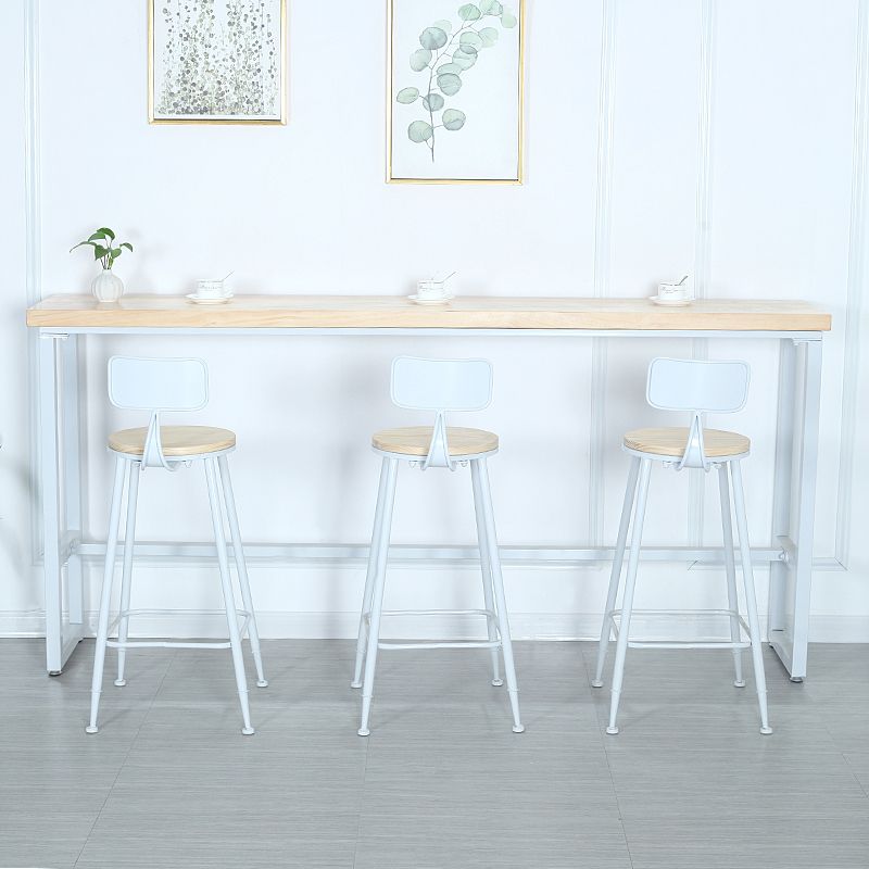 Modern Rectangle Bar Table Wood Bar Height Table with Iron Base in White, Only Table