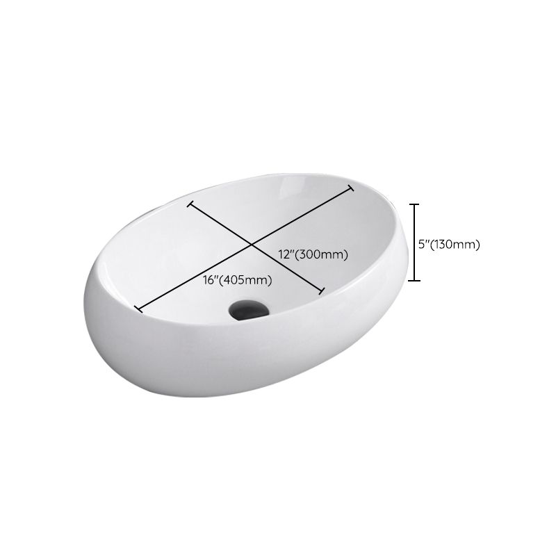 Contemporary Bathroom Sink with Single Faucet Hole Solid Color Oval-Shape Vessel Sink