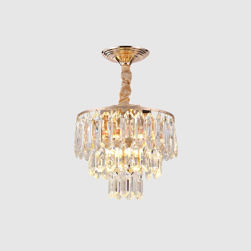 Lampada a goccia di cristallo a 3 livelli in stile moderno a 2 luci a soffitto a soffitto in oro