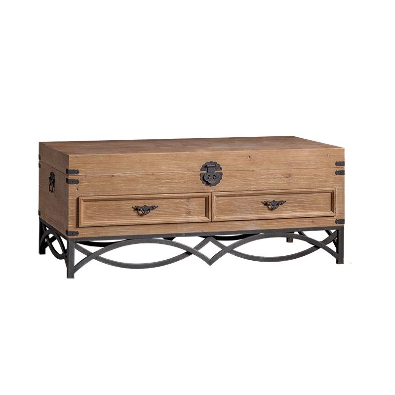 Mid-century Modern Wooden Rectangle Iron Legs Accent Cabinet with Drawer