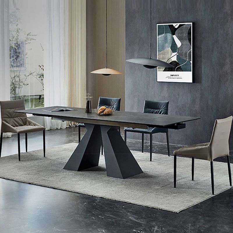Contemporary 1/4/5 Pieces Dining Room Set Stone Rectangle Furniture in Black