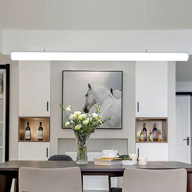 Modern Style Linear Shape Island Lighting Idea Metal 1-Light Island Pendant in White