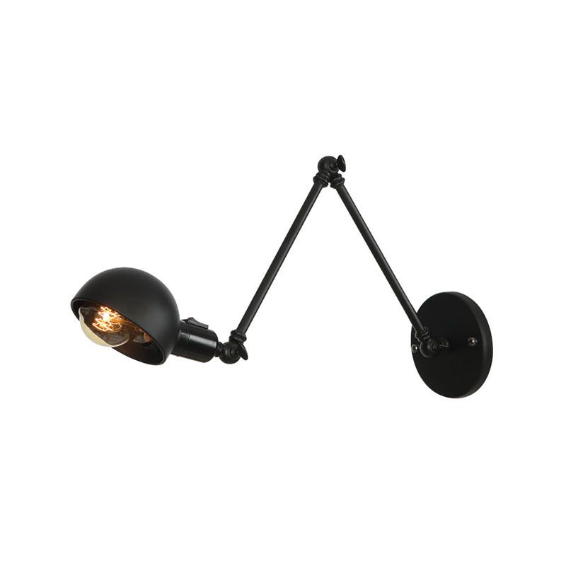 Modern Style Round Shade Swing Arm Wall Lighting  Metal 1 Light Sconce Lamp in Black