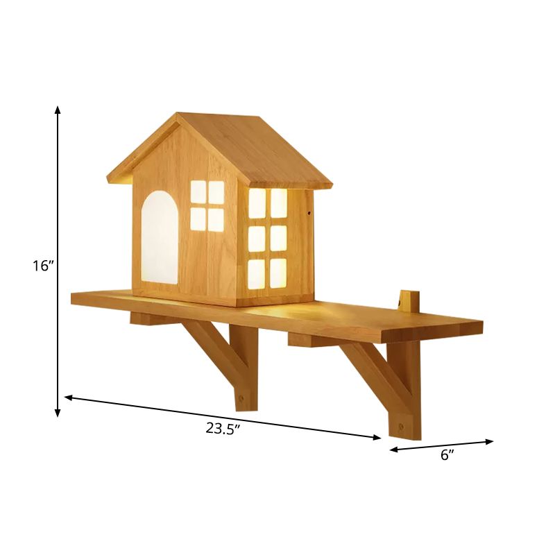 Belle petite maison murale avec étagère à lampe murale à LED en bois en beige pour le salon