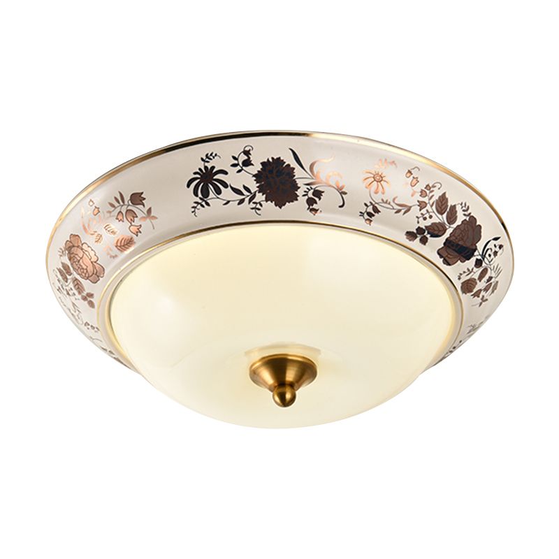 Lampada da soffitto a LED Hemisphere Hall Lampada da incasso retrò in vetro smerigliato bianco, larghezza 12"/14"/18"