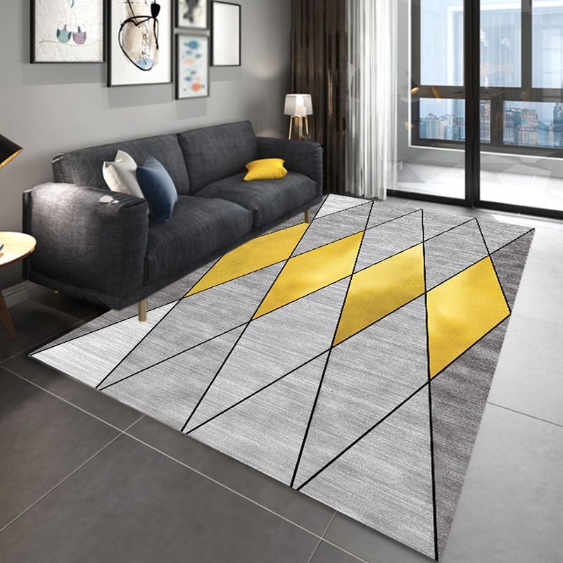 Grey Tone Nordic Carpet Polyester Geometric Pattern Indoor Rug Anti-Slip Backing  Rug for Home Decor