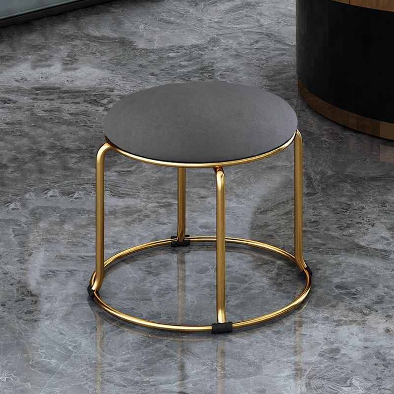 Fabric Round Pouf Plain Fade Resistant Metal Frame Contemporary Pouf