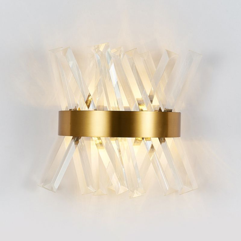Crystal Unique Shape Wall Lights Modern Style 2 Lights Wall Light Sconce in Brass