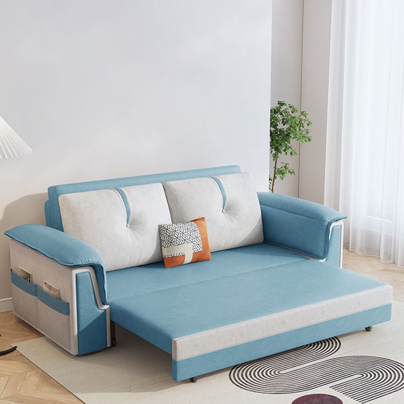 Scandinavian Faux Leather Sleeper Sofa Upholstered Pillow Top Arm Sofa Bed