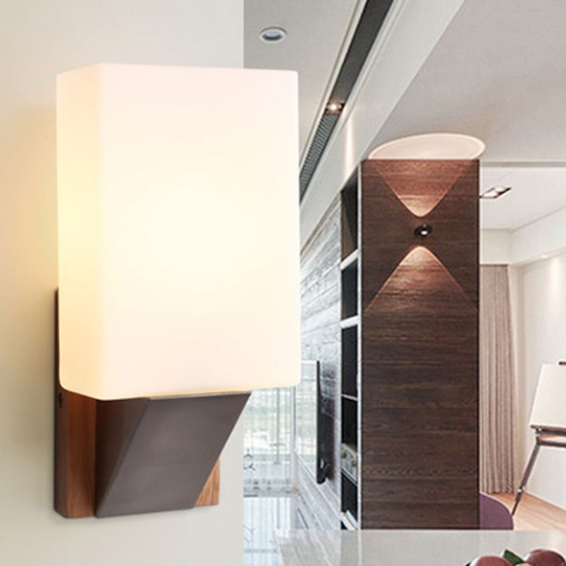 Modern Style Rectangle Sconce Light Fixtures Wood 1 Light Wall Mounted Lighting