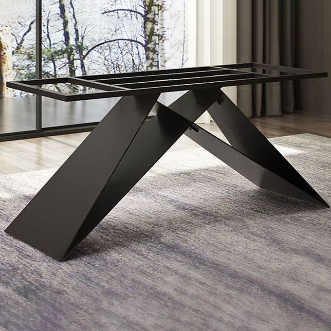 Industrial Metal Rectangle Dining Table Walnut Wood Top Table for Kitchen