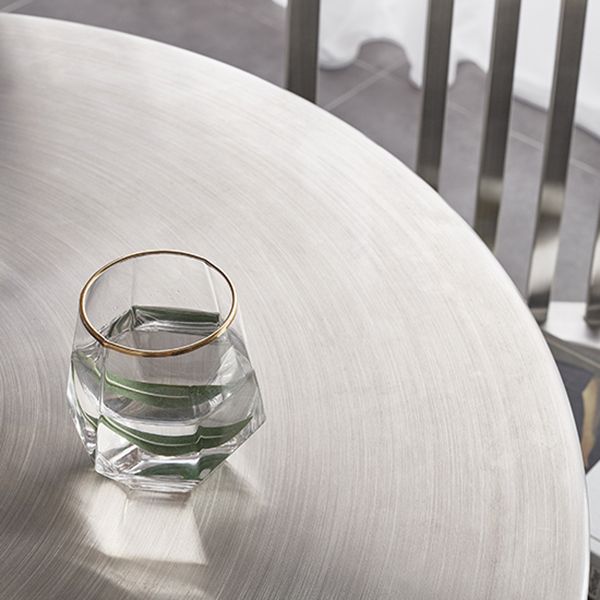 Metal Industrial Table Stainless Steel Top Dining Table with Pedestal Base