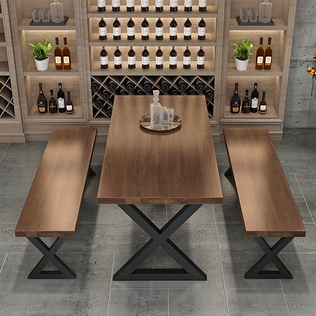 1/3/4/5 Pcs Metal Industrial Dining Set with Rectangle Table Dinette Set with Wooden Bench