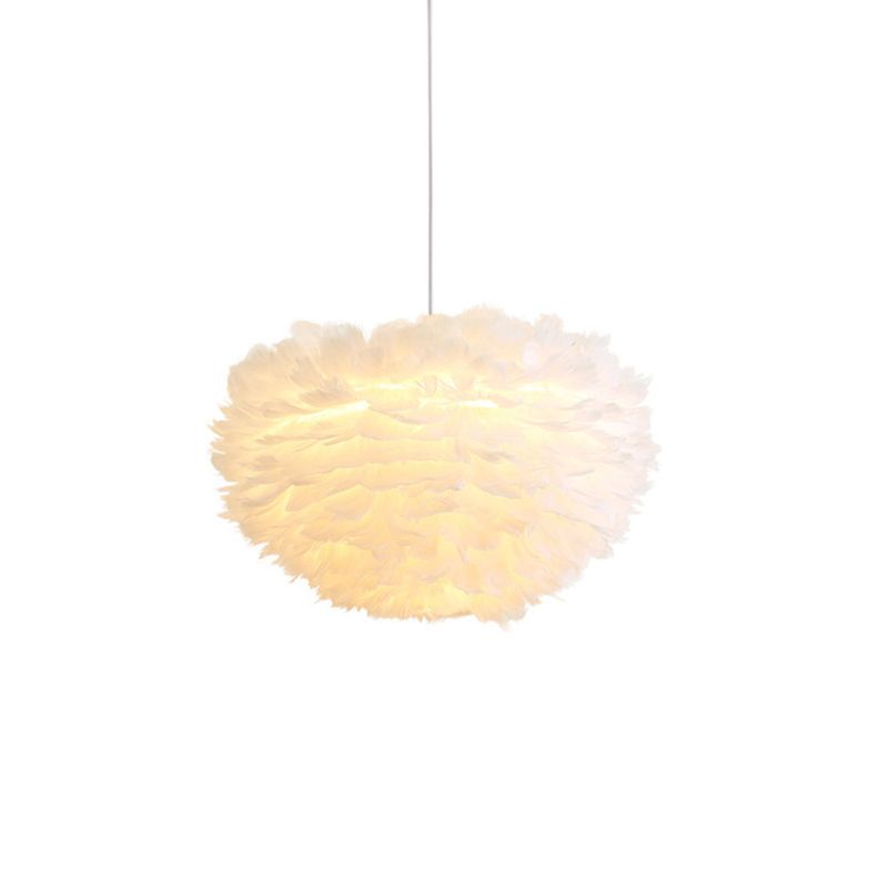 Feather White Hanging Lamp in Modern Style Round Shaped Indoor Pendant Light