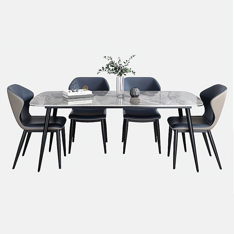 Sintered Stone Dining Table Industrial Style Black 4 Legs Base Rectangle Table for Dining Room