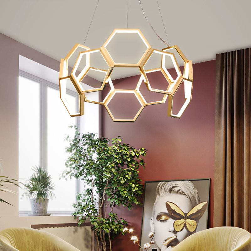 Goldene Wabenkronleuchter postmoderner minimalistischer LED -Metallhängelicht für Wohnzimmer