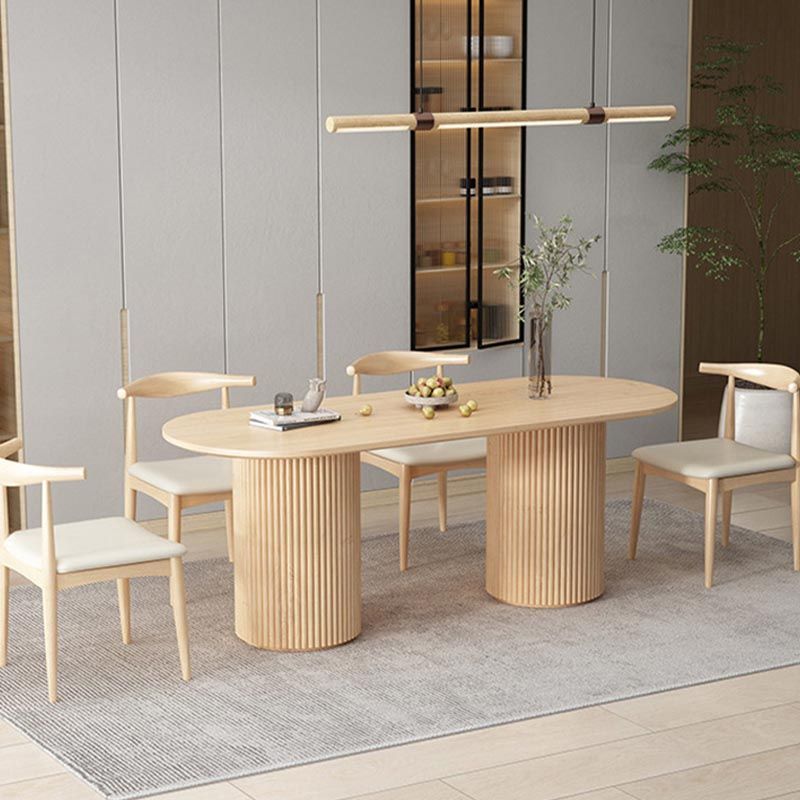 Modern Wood Double Pedestal Dining Table Natural Oval Table for Kitchen