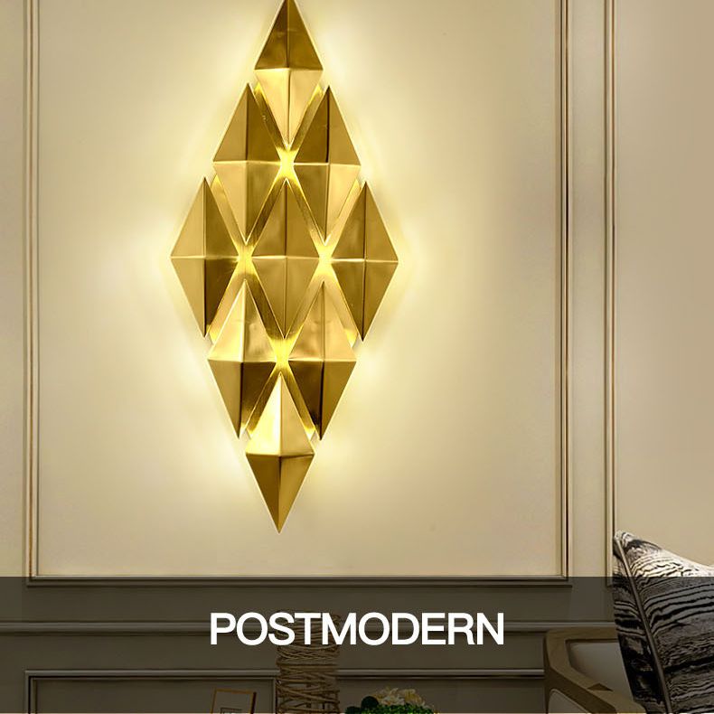 Electroplated Gold Diamond-shaped Wall Lamp Post-modern Style Metal Geometric Sconce Lights for Living Room