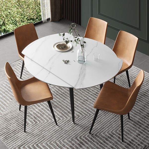 Modern Style Sintered Stone Dining Table 51.18'' Round Drop-Leaf Table with 4 Legs