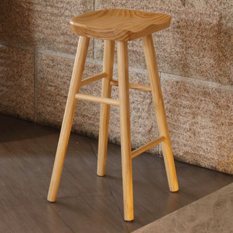 Modern Backless Counter Stool Wood Bar Stool with Pedal and Wooden Seat
