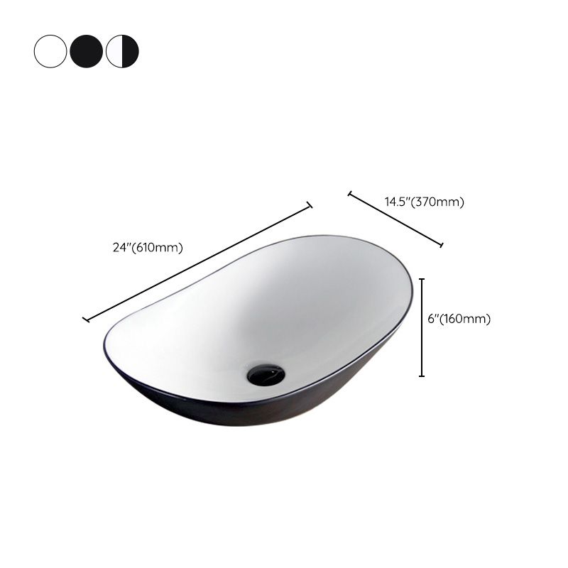 Contemporary Bathroom Sink Pop-Up Drain Porcelain Oval-Shape Vessel Lavatory Sink