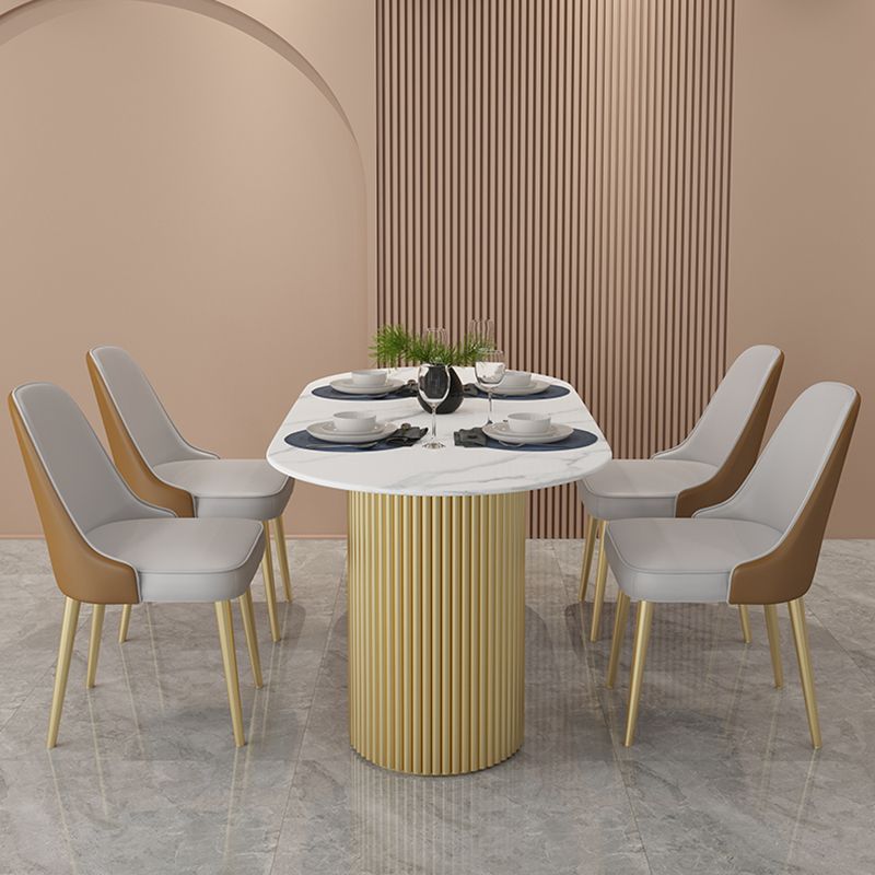 Tavolo da pranzo a due colori a forma ovale semplicità tavolo doppio piedistallo per sala da pranzo