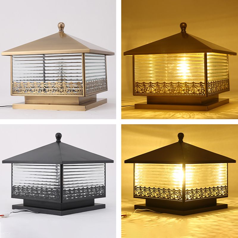 Modern Simple Copper Outdoor Light Square Shape Waterproof Pillar Lamp for Outdoor