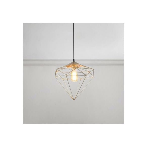 1 Light Prism Cage Pendant Lighting Modern Style Gold Metallic Suspension Lamp with Adjustable Cord