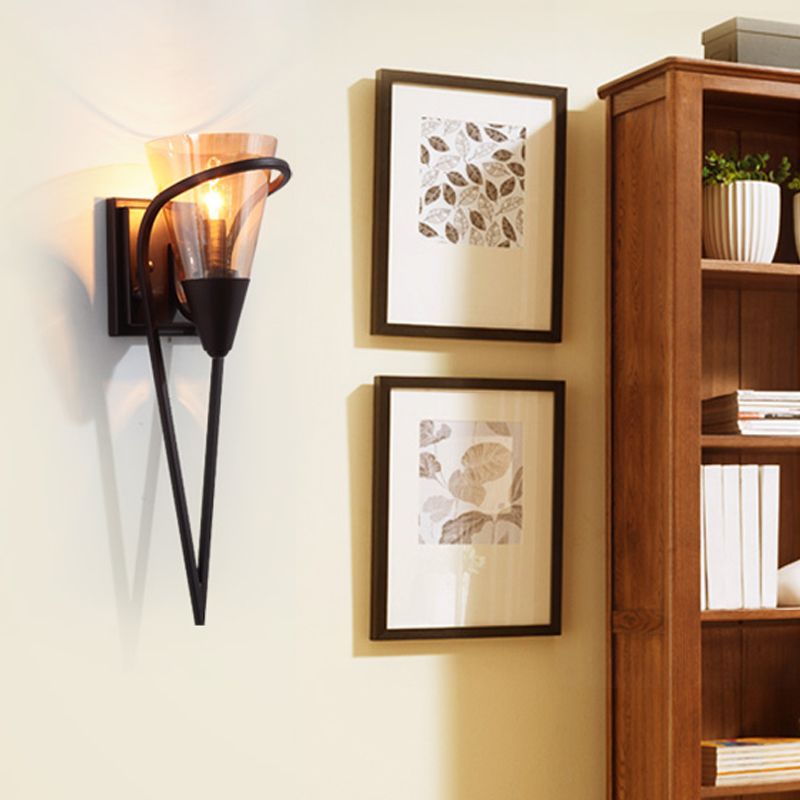 Entonnoir Amber Glass Sconce Lightture Farmhouse 1 Light Living Room Wall Murd Mouris