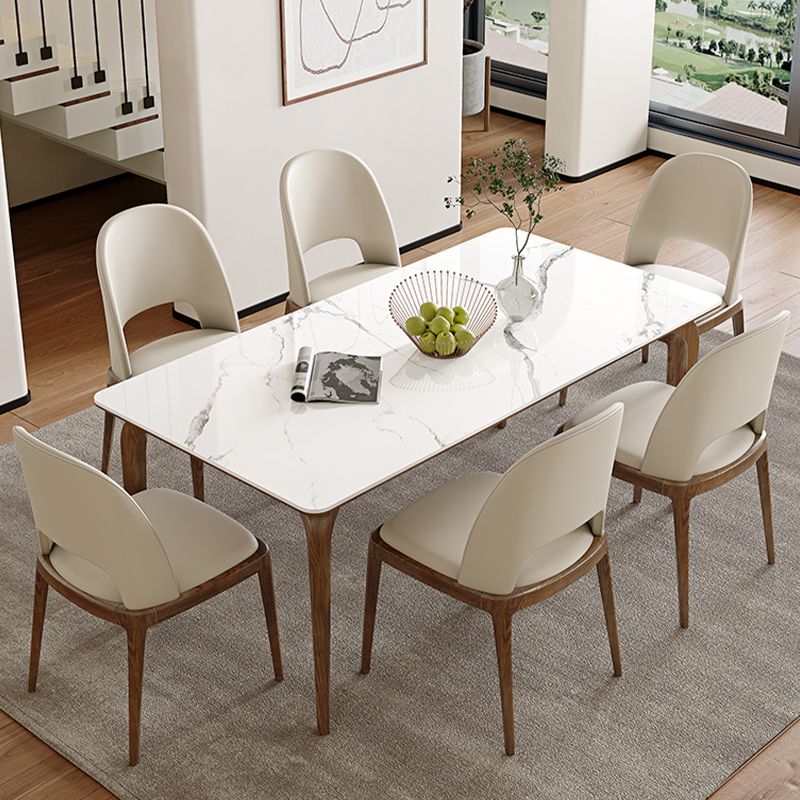 Modern White Stone Top Dining Set 1/5/6/7 Pieces Dining Table Set with White Chairs