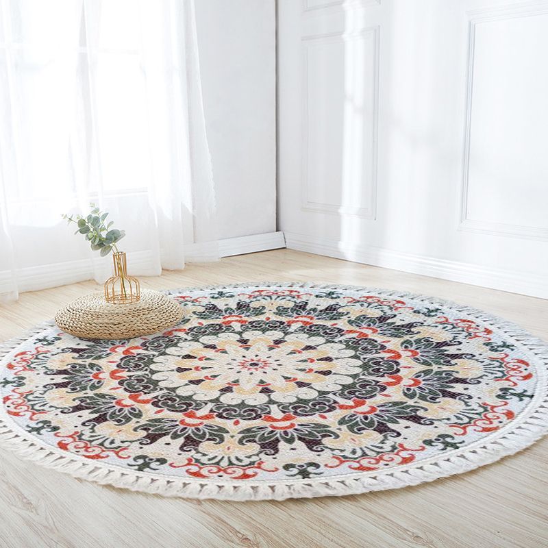 Multicoloured Floral Pattern Rug Flax Moroccan Rug Pet Friendly Washable Non-Slip Area Rug for Living Room