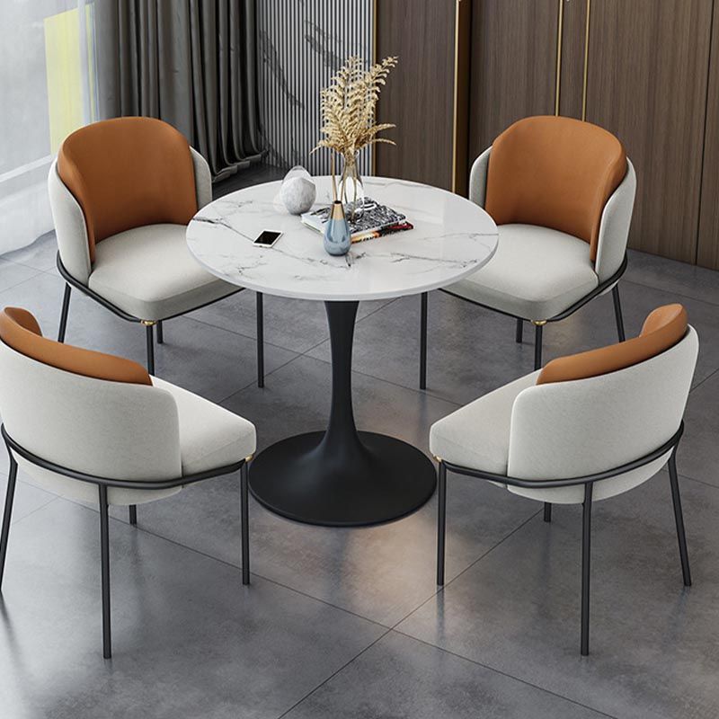 Metal Traditional Luxury Round Dining Table White Sintered Stone Top Table with Tulip Base