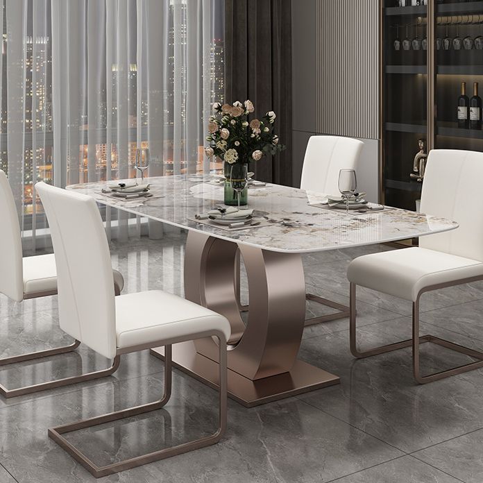 Luxury Sintered Stone Top Table Rectangle Indoor Table with Gold Metal Pedestal