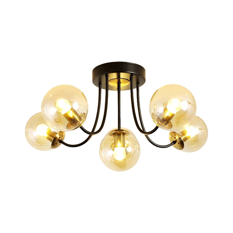 Plafonnier sphérique semi-encastré Post moderne blanc givré/verre ambré 5 ampoules lampe encastrée pour chambre à coucher