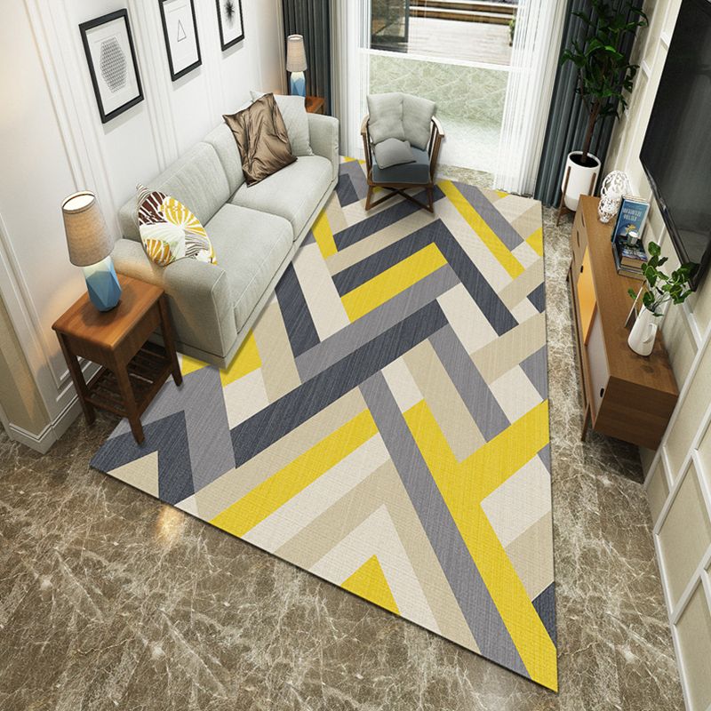 Modernist Geometric Block Rug Multicolor Synthetics Rug Stain Resistant Washable Non-Slip Rug for Family Room