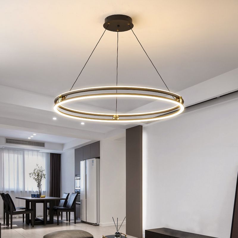 Black and White Circle Chandelier Minimalistic Aluminum LED Hanging Light for Dining Room