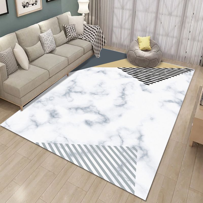 Modern Living Room Carpet Marble Pattern Washable Area Rug Polyester Carpet with Non-Slip Backing
