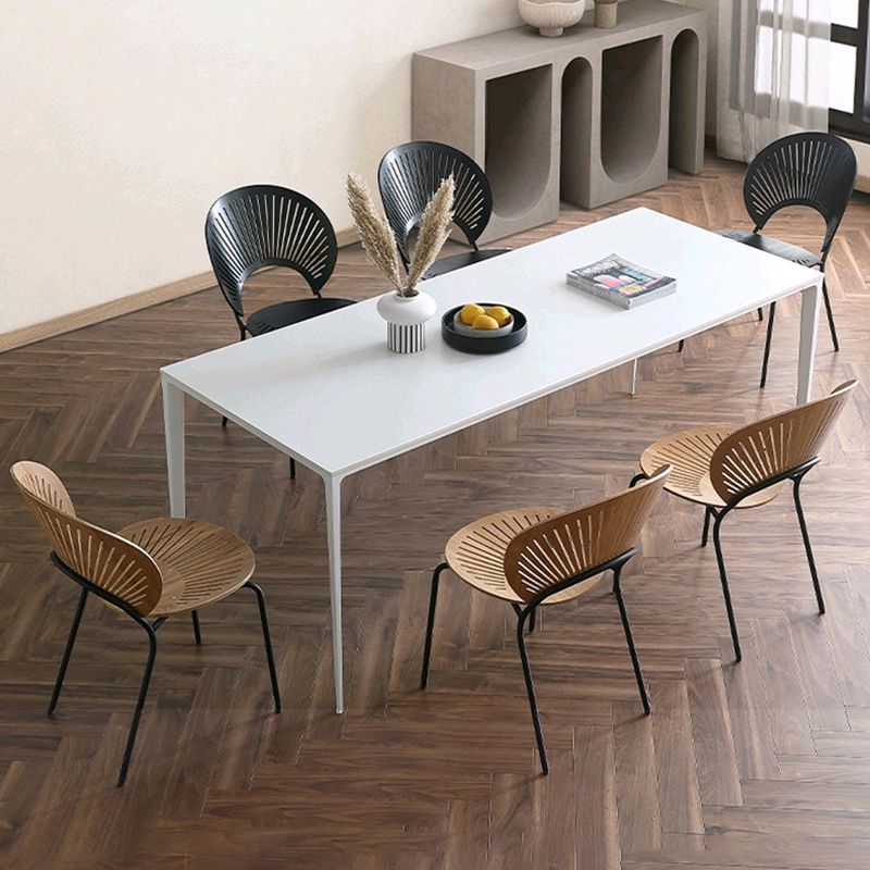 Metal Contemporary Rectangular Dining Table White Sintered Stone Table with Metal Legs