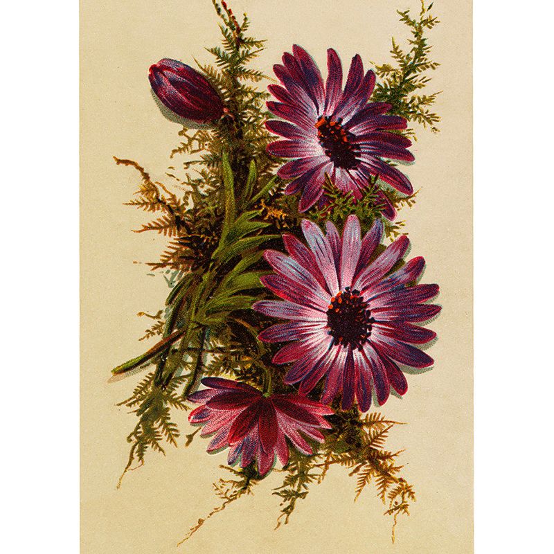 Modern Floral Design Mural Non-Woven Cloth Stain-Proof Purple Wall Art for Bathroom