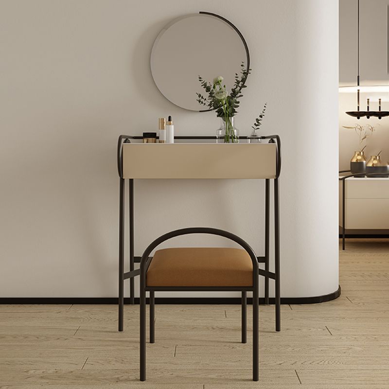Stone Top Mirrored Make-up Vanity Metal Dressing Table Set with Stool