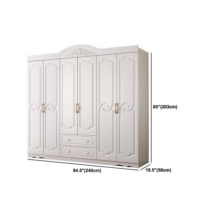 French Country Wardrobe Cabinet White Engineered Wood Wardrobe with 2 Drawers