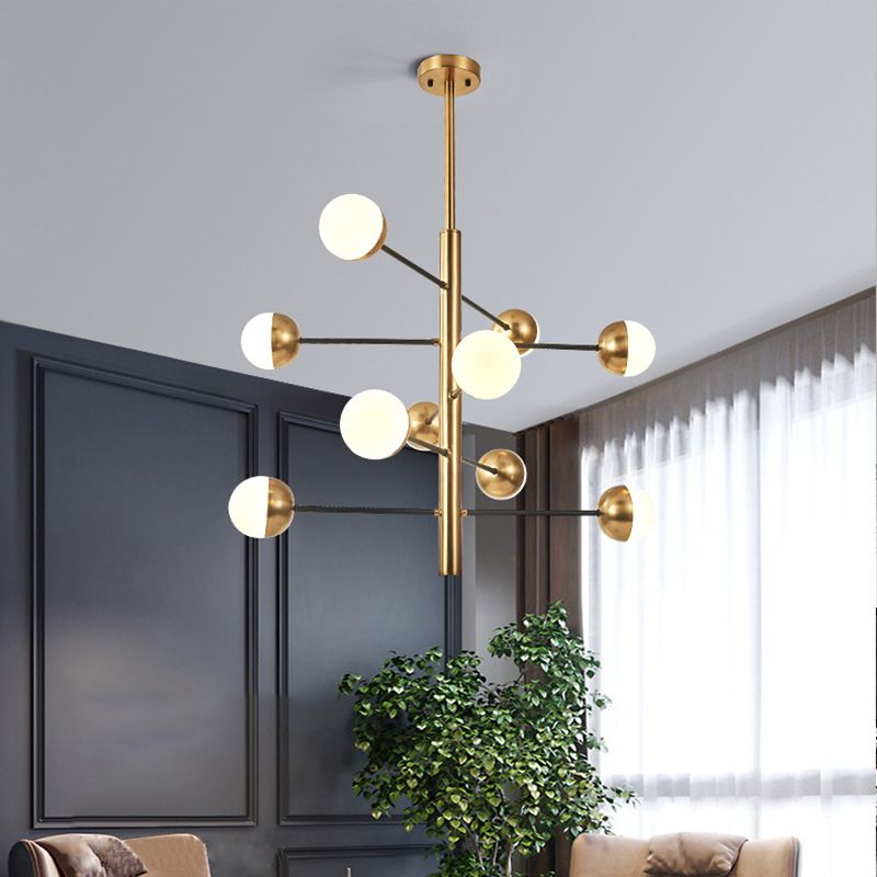 Luce a soffitto a 10 luci, tonalità in vetro smerigliato, a spirale con altezza regolabile