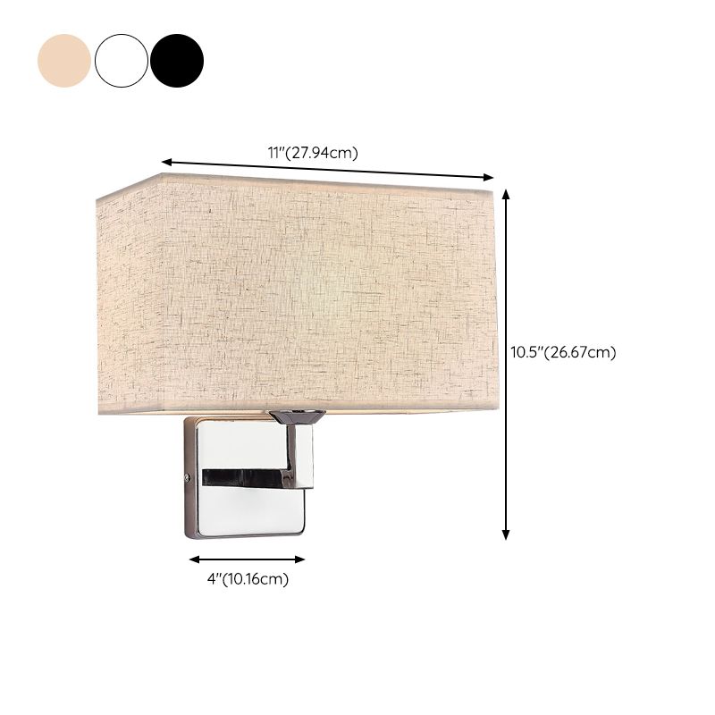 Modern Metal Wall Sconce Rectangle Shape Wall Lamp with Fabric Shade for Study