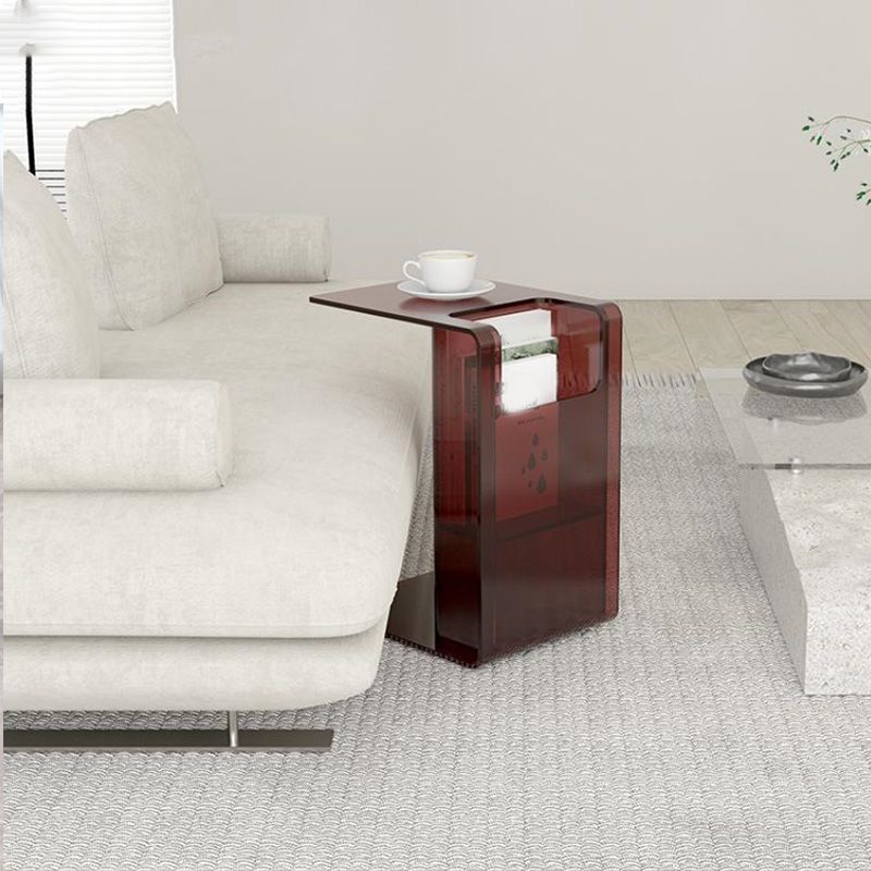 Contemporary Sofa Side Accent Table Plastic Pedestal Living Room with Storage