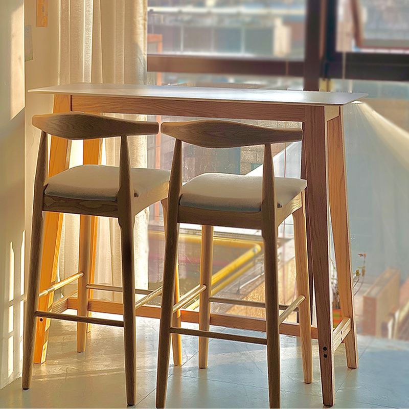 Rectangle Stone Top Bistro Table Modern Pub Table with Solid Wood Frame