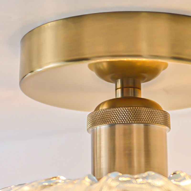 Flower Shape Glass Flush Light Modern Style 1 Light Flush Mount Ceiling Lights in Brass