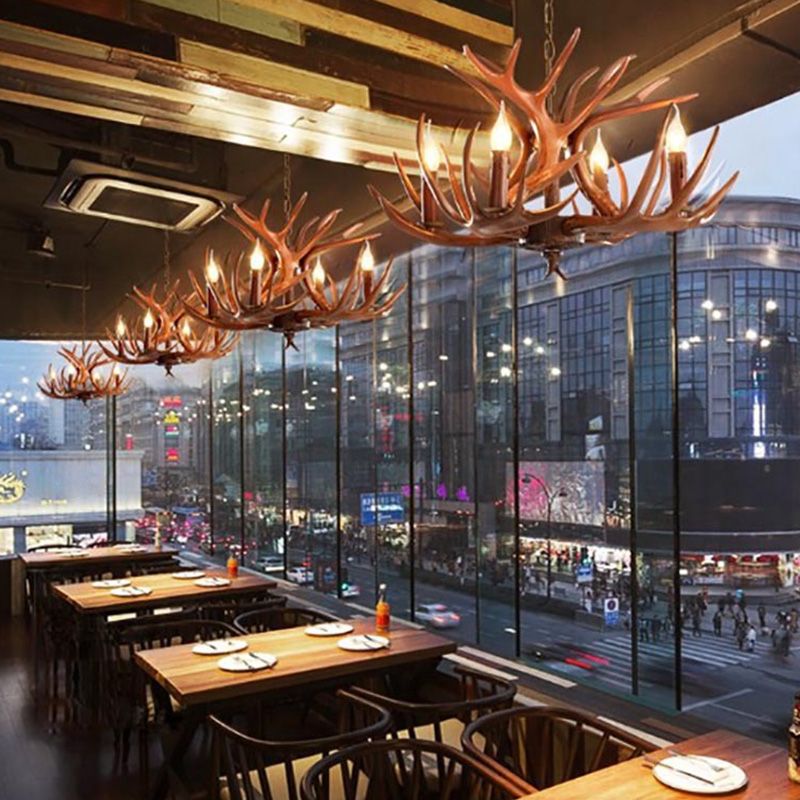 Adjustable Hanging Chain Chandelier Light Traditional Rustic Antler Plastic Ceiling Pendant for Restaurant