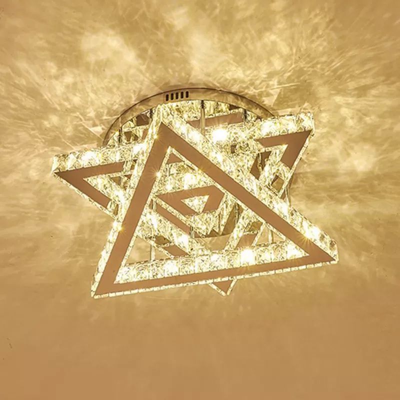 Clear Crystal Triangle Ceiling Fixture Modernity LED Flush Mount Lamp with Tiered Design for Bedroom
