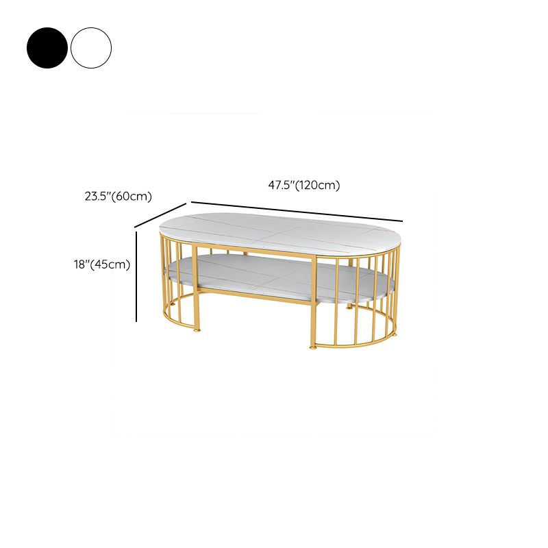 Glam Marble Coffee Cocktail Table Frame Oval Coffee Table with Shelf