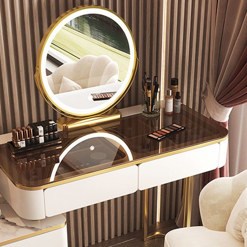 Glass Top Make-up Vanity Wood Dressing Table with  Storage Drawers